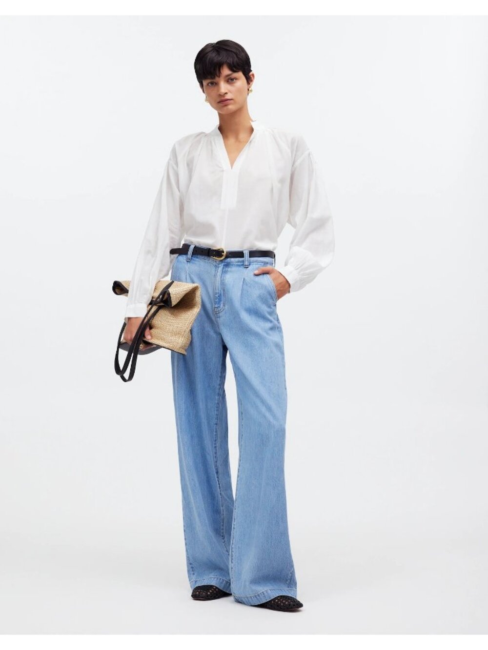 Madewell Shirred Long-Sleeve Top Women's XS Eyelet White Boho Lightweight Blouse - Picture 16 of 16